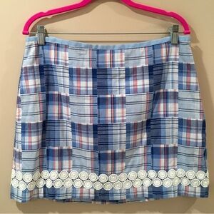 Vineyard Vines Mini Skirt Blue Plaid Madras Cotton Lined Size 12 Womens
